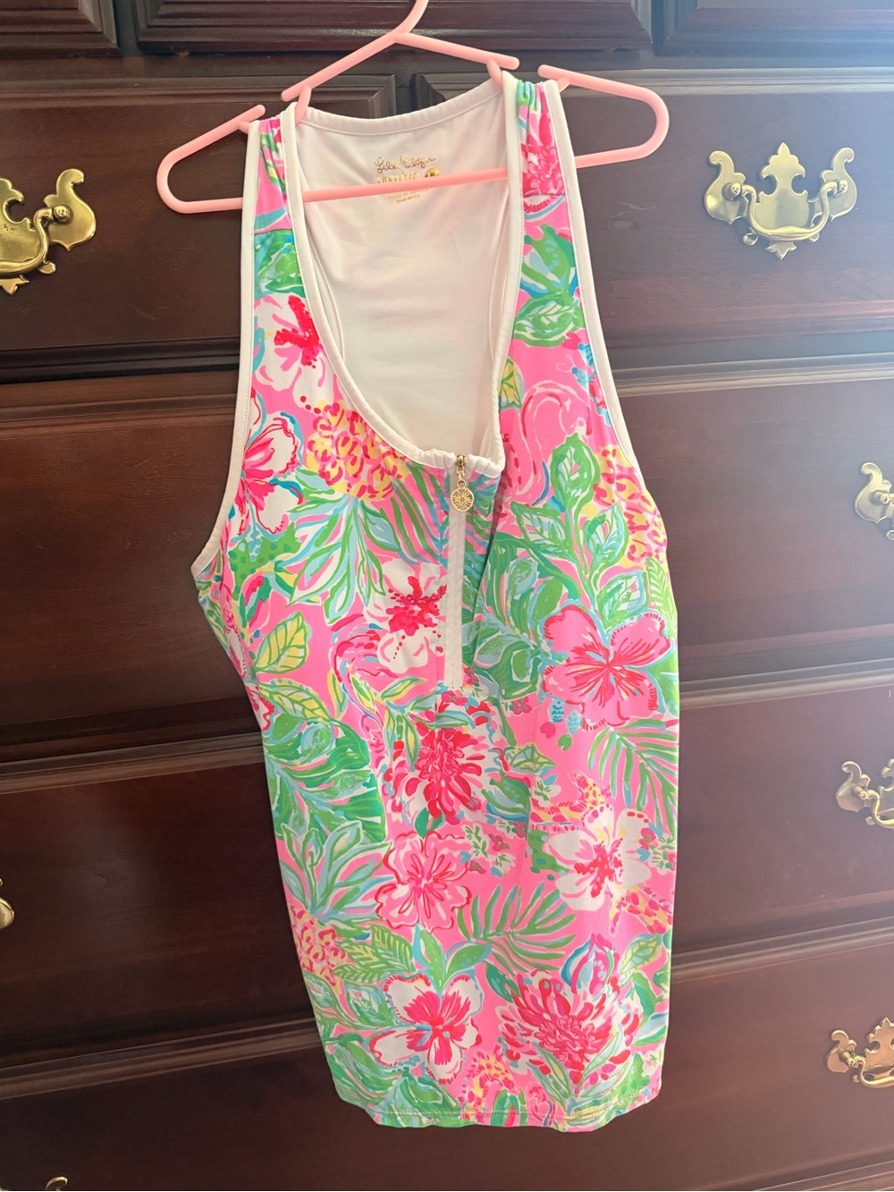 EUC Lilly Pulitzer Luxletic Pink Tropical Floral quarter-zip tank top